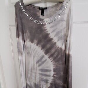 INC International Concepts Tie Dye Casual Top, Size M, Grey & White